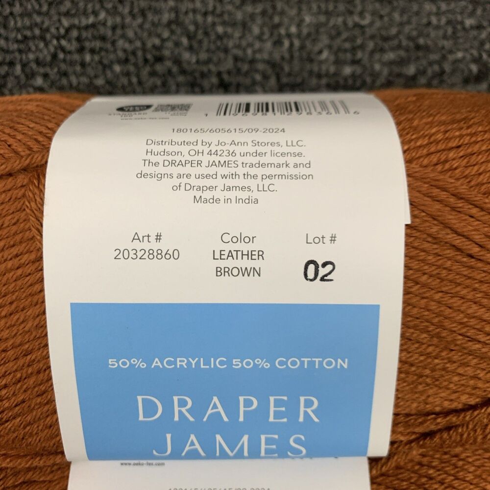 Lot Of 3 Draper James Classic Cotton Leather Brown 175yds Acrylic & Cotton Yarn - Picture 6 of 6